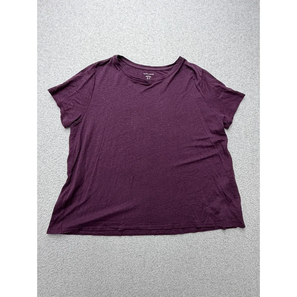 Eileen Fisher T-Shirt Womens Medium Purple Organic Linen Jersey Short Sleeve